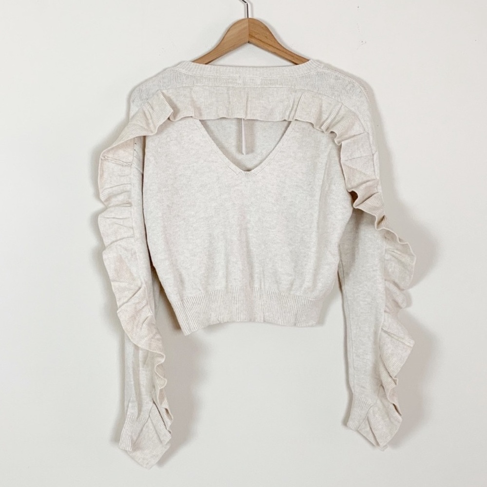 Oatmeal Color Ruffle Detail Sweater - Picture 4 of 6